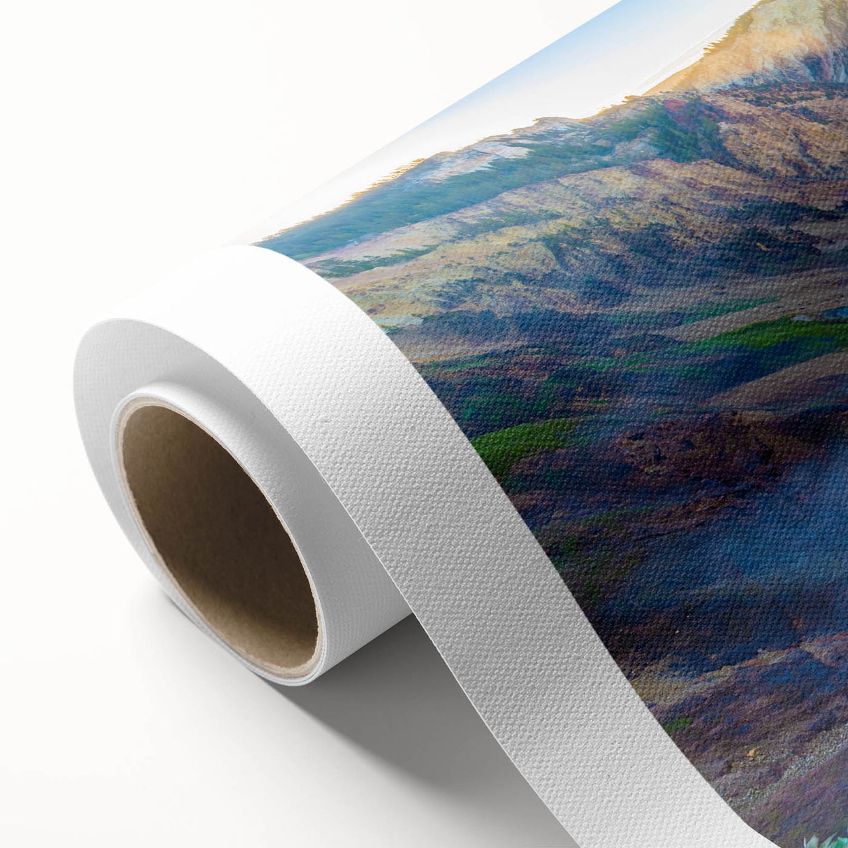 Art deco poster of Yellowstone scenery in muted earth tones on rolled canvas, ideal for nursery wall art.