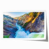 Yellowstone National Park scenery on a rolled print, featuring a blend of earthy tones, ideal for art wall dining room.
