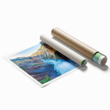 Rolled print of Yellowstone scenery with vibrant green and blue tones, ideal for classy bathroom wall art.