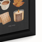 Extra large black wall art featuring textured, colorful autumn leaves on framed canvas, ideal for living room decor.