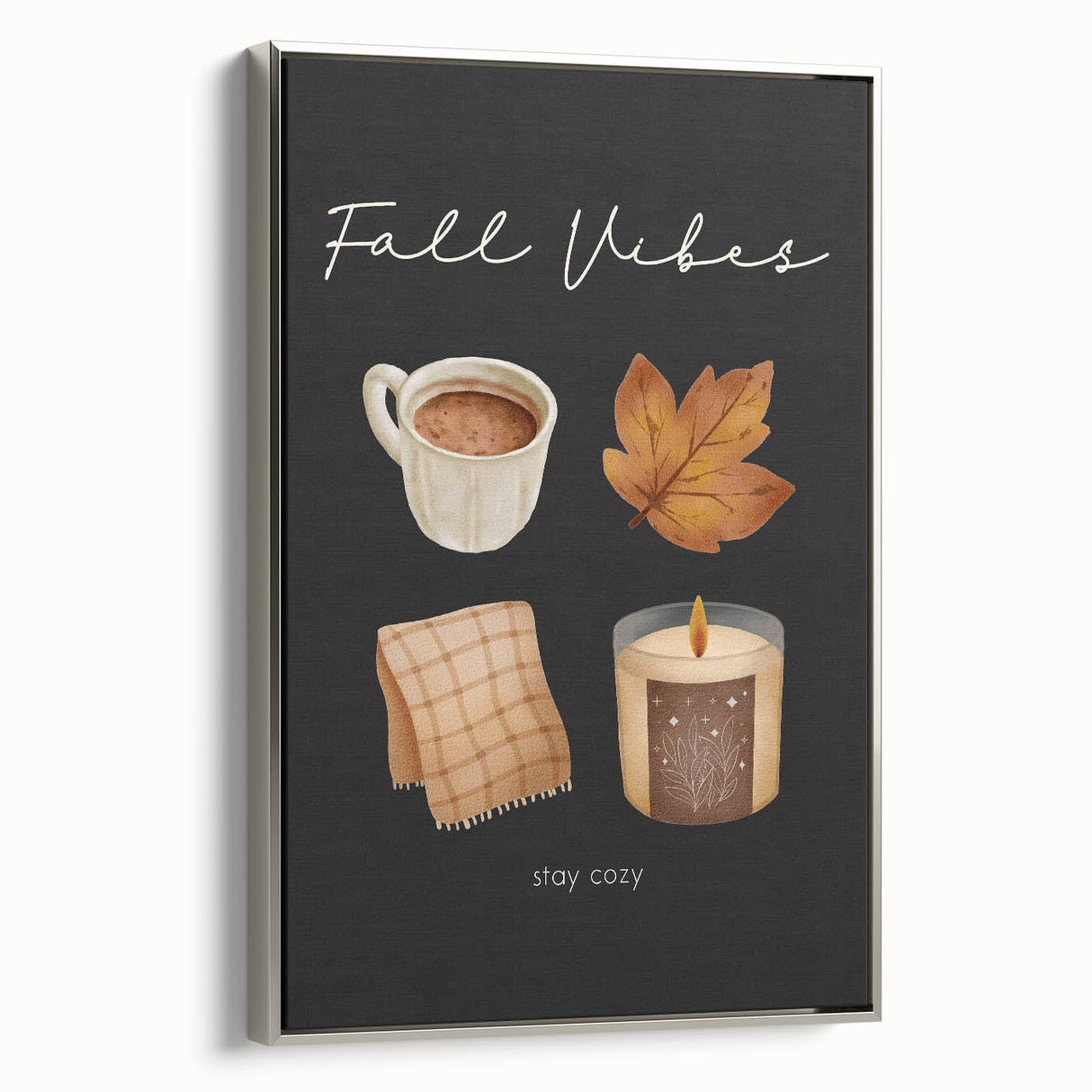 Framed canvas featuring a vintage-style landscape art painting of fall trees in vibrant autumn colors.