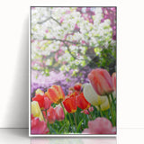 Art deco poster depicting spring season in pastel shades, framed acrylic, ideal for modern nursery wall decor.