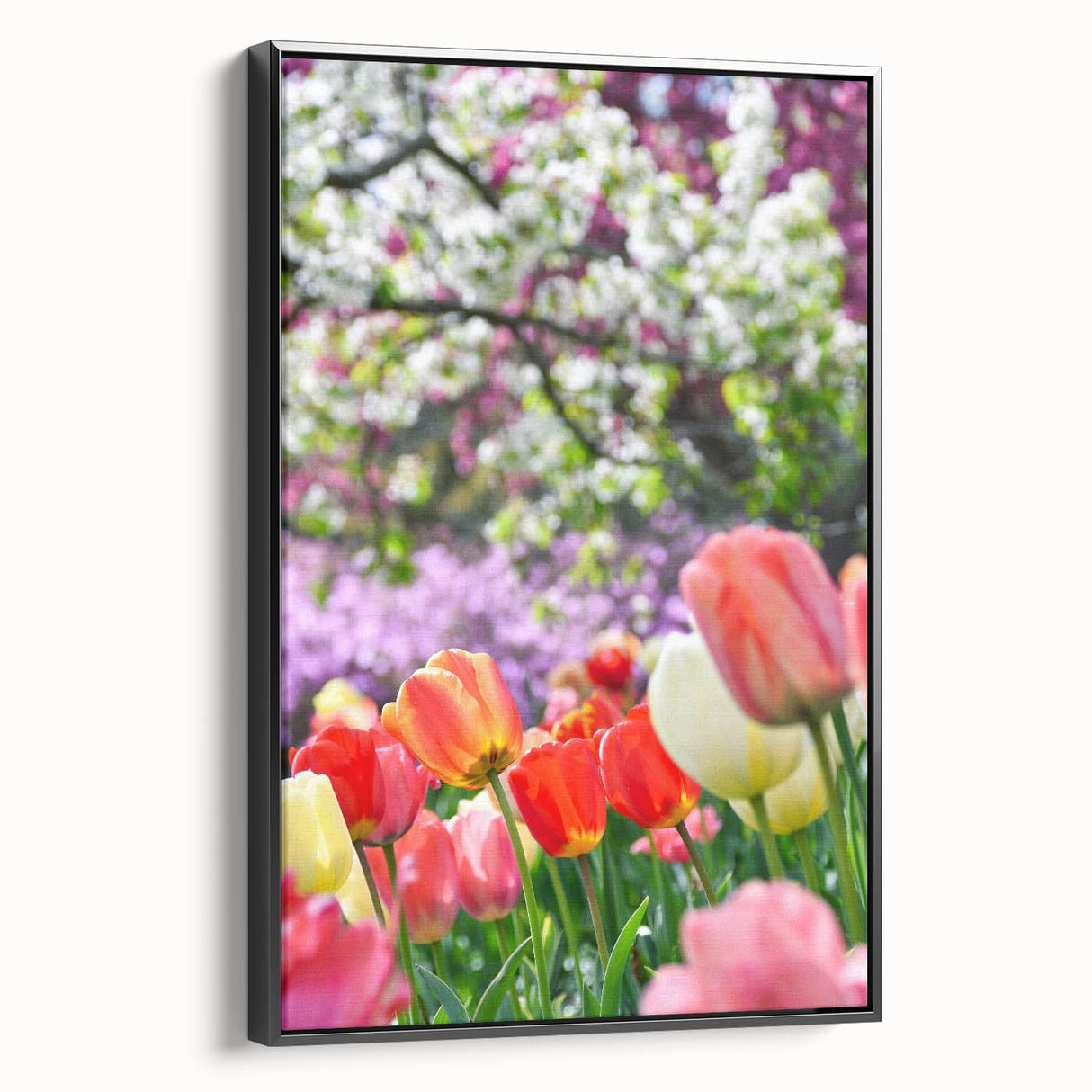 Black and white vintage poster art of a spring landscape on framed canvas, ideal for bedroom wall decor.