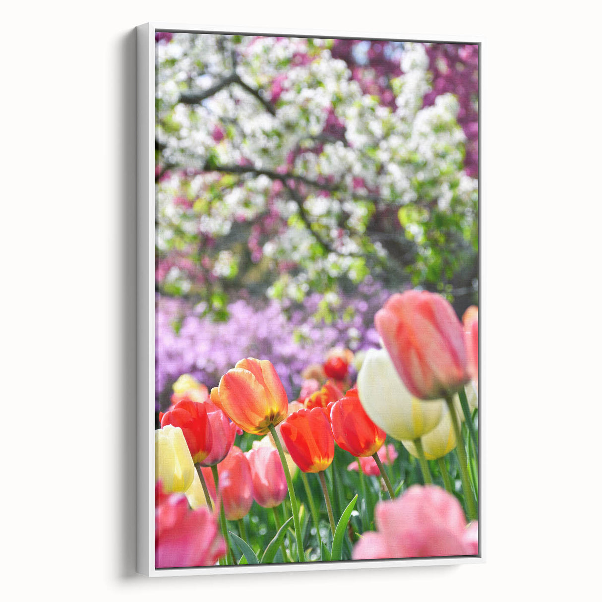 Vintage poster art of spring season on extra large framed canvas.