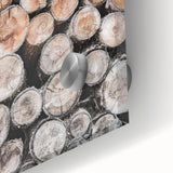 Large abstract wall art depicting winter themes in blue and white tones on acrylic glass, suitable as dining room art.