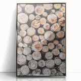 Mid-century modernist art depicting a winter scene in muted blue and white tones, framed in silver acrylic.