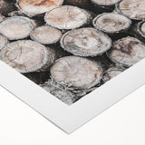 Art deco poster featuring a stylized winter scene in cool blue and white tones on rolled canvas.