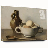 Large abstract wall art on acrylic glass depicting swirling blue and gray tones, suitable for bedroom or dining room decor.