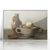 Art deco poster featuring geometric shapes in bold black and white, acrylic print framed in white.