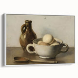 Framed canvas of vintage poster art featuring colorful culinary utensils on a black background, ideal for living room decor.