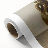 Art deco poster of a stylized sunburst design in muted gold and beige tones, printed on rolled canvas.