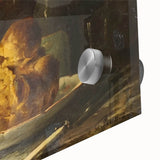 Large abstract wall art on acrylic glass featuring mid-century modernist style in neutral tones, ideal for dining room decor.