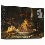 Large abstract wall art on acrylic glass, featuring swirling blue and gray tones, suitable for bedroom or dining room decor.