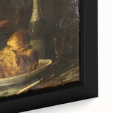 Close-up of black wall art featuring colorful, textured dishes on a framed canvas, ideal for living room decor.