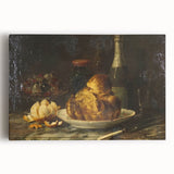 Black and white stretched canvas featuring assorted dishes, ideal for kitchen wall art.