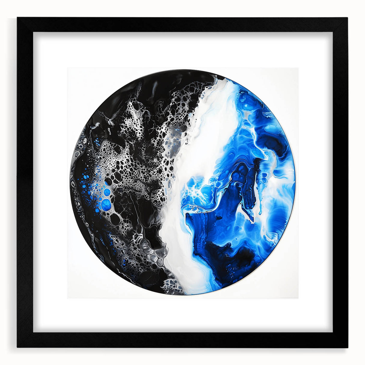 Abstract geometric black frame showcasing a modern design, featuring a sleek mat that enhances its minimalist aesthetic, perfect for contemporary decor.