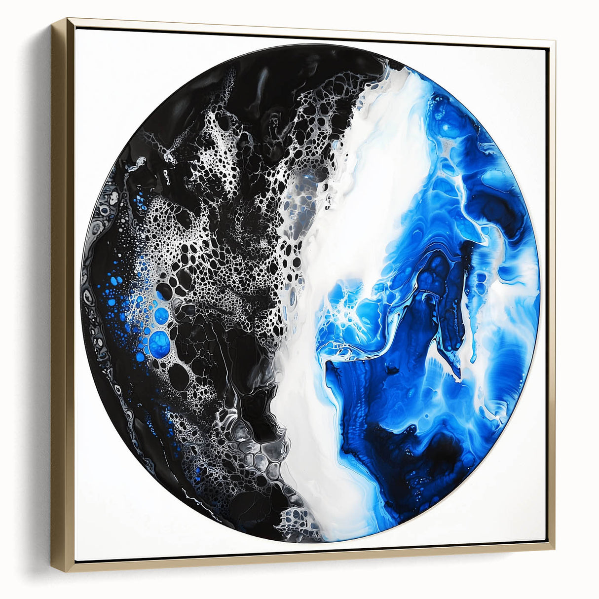 Abstract geometric framed canvas art displaying a dynamic interplay of silver and gold colors, ideal for modern home decor, enhancing interior aesthetics.
