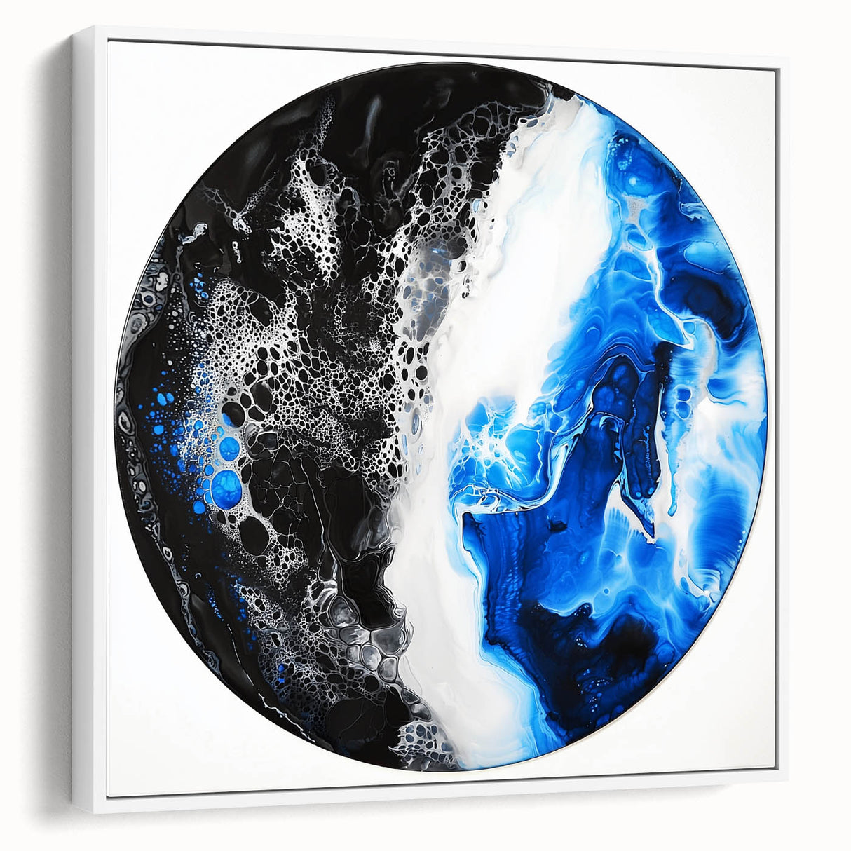 Framed abstract geometric canvas artwork in white, showcasing sleek lines and modern design elements, perfect for contemporary home decor.