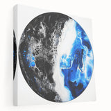 Abstract geometric stretched canvas artwork showcasing vibrant colors and intricate patterns, ideal for modern home decor. The side view highlights its depth and texture, making it a striking addition to any living space.