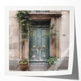 Extra large wall art depicting a detailed French door design in muted earth tones on glossy photo print.