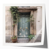 Extra large wall art depicting a detailed French door design in muted earth tones on glossy photo print.