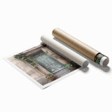 Extra large rolled print featuring a detailed French door design with floral accents in muted tones.