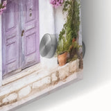 Close-up of a Greek door design on acrylic glass, featuring neutral tones.