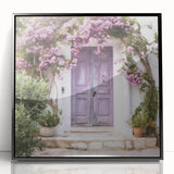 Large abstract wall art featuring a mid-century modernist black and white Greek door design on a framed acrylic print.