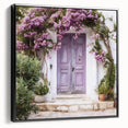 Black and white framed canvas of a vintage Greek door, ideal for bedroom wall art.