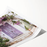 Extra large rolled print featuring line art flowers and Greek door architecture in black and white.