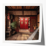 Japanese-style door depicted in a minimalist black and white photo print on glossy paper.