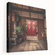 Large art depicting a Japanese door in muted earth tones on stretched canvas, ideal for kitchen wall décor.