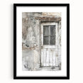 Extra large framed wall art of a rustic Italian door, featuring textured abstract prints in colorful art tones.