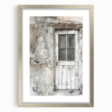 Textured art depicting a rustic Italian door, in muted earth tones on a framed mat, ideal for bedroom ambiance.