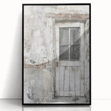 Framed acrylic print of a rustic Italian door in muted earth tones.