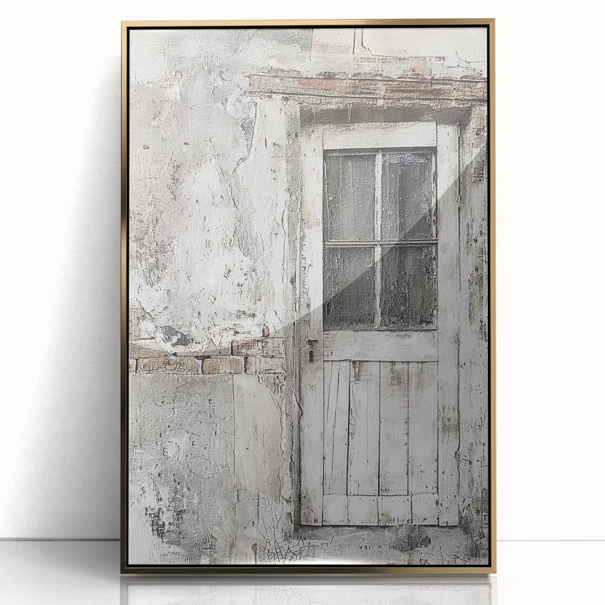 Framed acrylic print of a rustic Italian door in earthy tones, ideal for modern art wall decor.