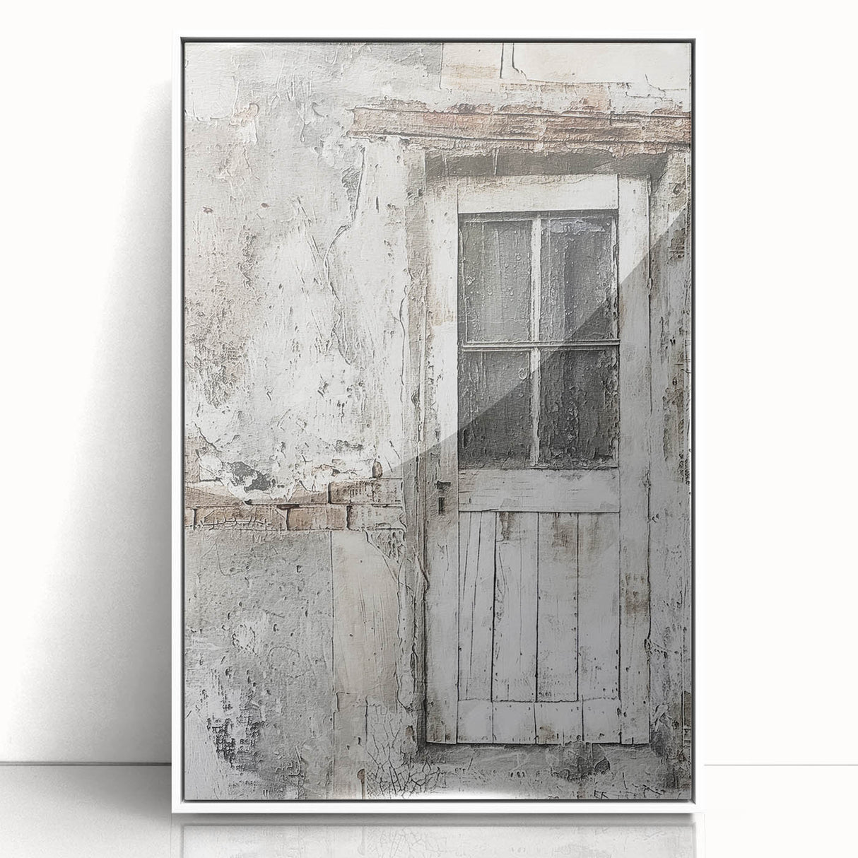 Rustic Italian door depicted in a framed acrylic print, blending muted earth tones, ideal for modern art wall decor.