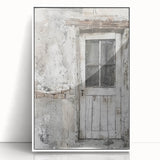 Rustic Italian door depicted in a framed acrylic print, blending muted earth tones, ideal for modern art wall decor.