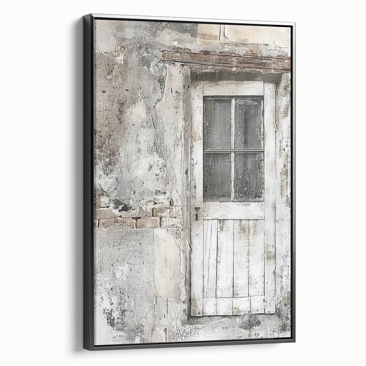 Black and white framed canvas depicting a rustic Italian door, ideal for bedroom wall art.