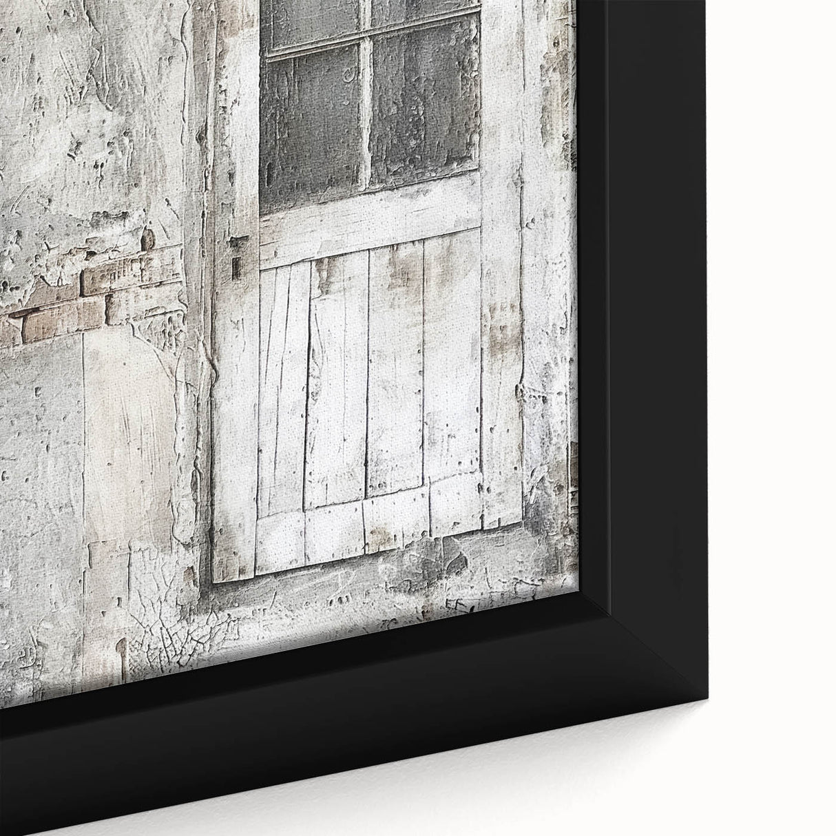 Close-up of a rustic Italian door depicted in textured black wall art on a framed canvas, featuring colorful accents.