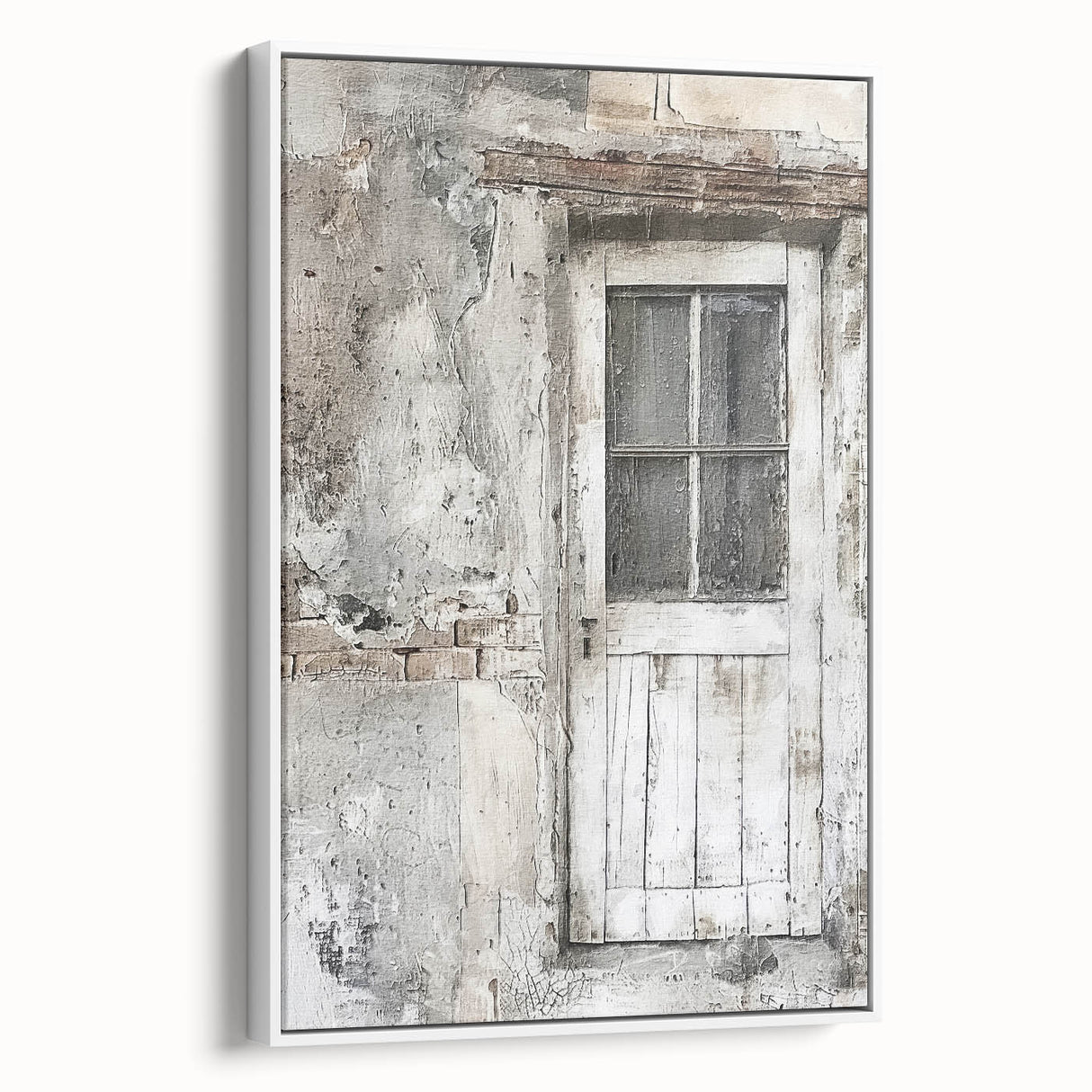 Vintage poster art of a rustic Italian door on a framed canvas, using muted earth tones, ideal for living room decor.