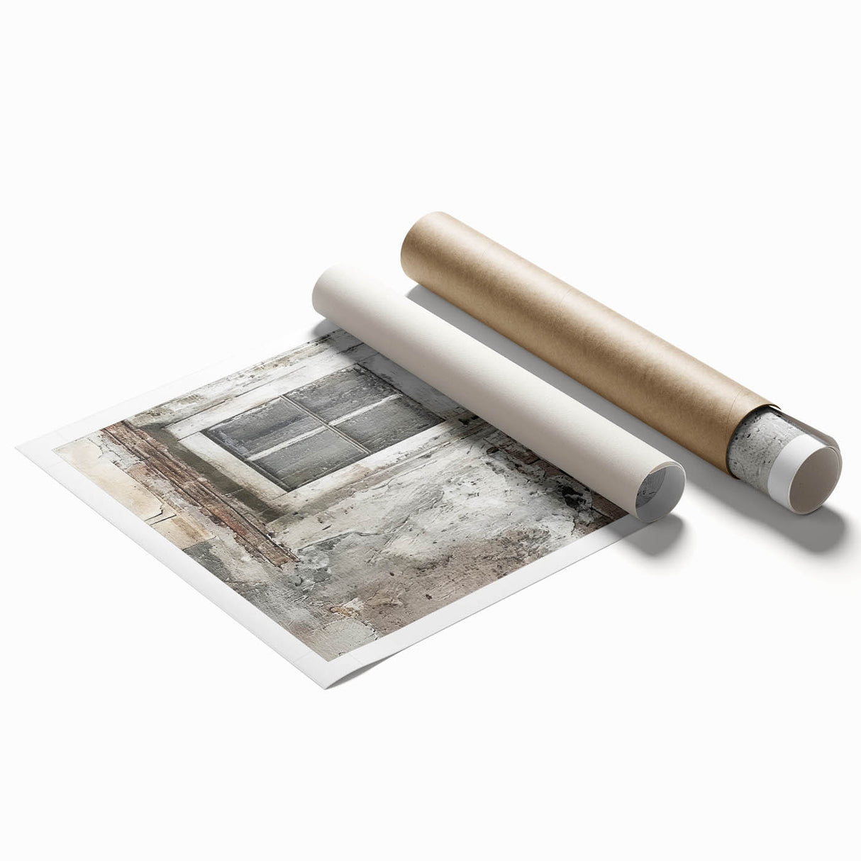 Rustic Italian door design on a rolled print, featuring earthy tones, ideal for classy bathroom wall art.