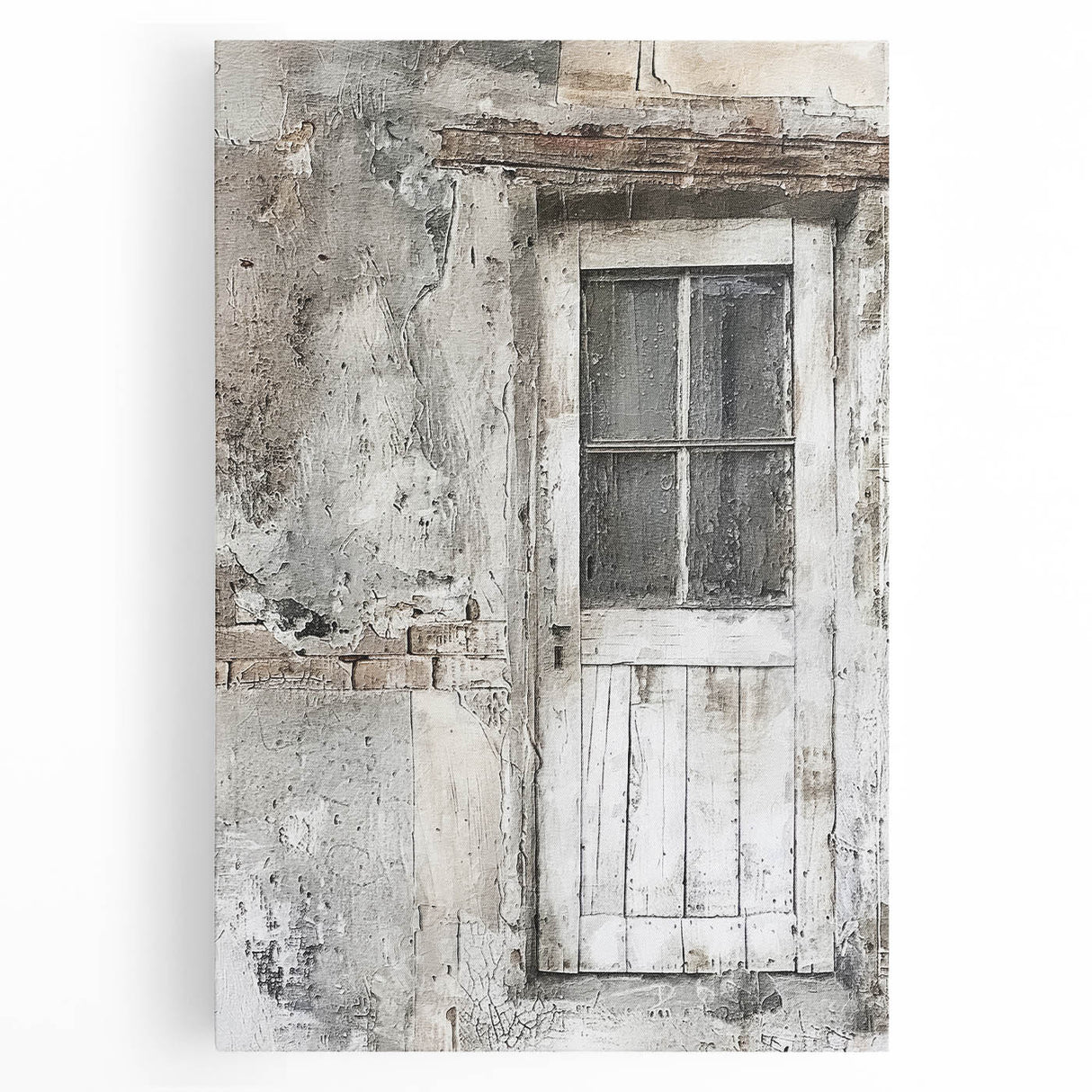 Black and white photo of a rustic Italian door on stretched canvas, ideal for kitchen wall art.