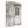 Rustic Italian door design on stretched canvas, featuring weathered wood and iron details, ideal for kitchen wall art.