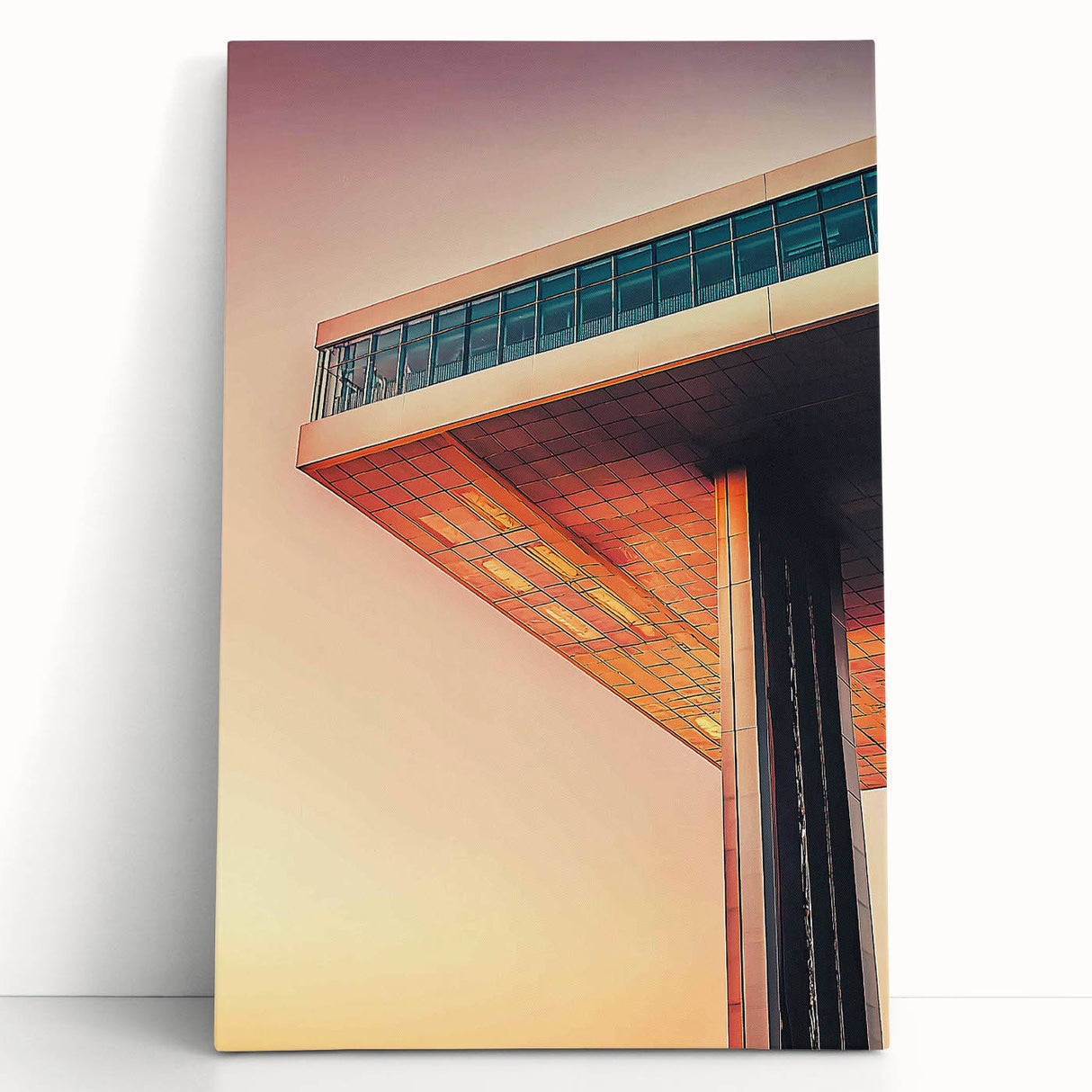 Large black and white photo of architectural details on a stretched canvas, ideal for kitchen wall art or bedroom ambiance.