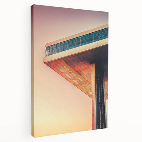 Large canvas print of modern architecture in monochrome, ideal for kitchen wall art.