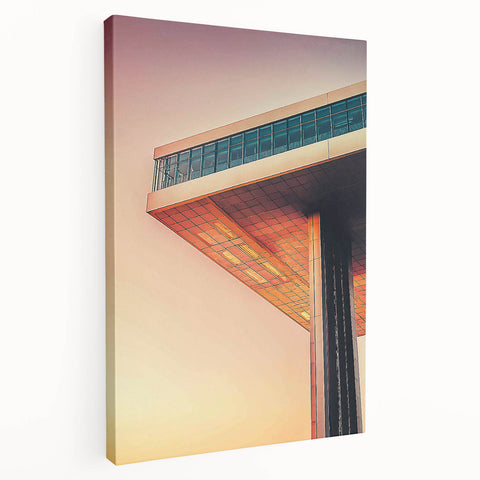 Large canvas print of modern architecture in monochrome, ideal for kitchen wall art.