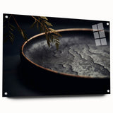 Large abstract wall art on acrylic glass, featuring swirling blue and gray tones, suitable for bedroom or dining room decor.