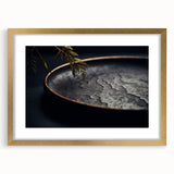 Extra large abstract art print in textured gold and beige tones, framed with a mat, ideal for living room decor.