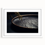 Abstract art print featuring swirling blue and white patterns on a framed canvas, suitable for dining room or bedroom decor.